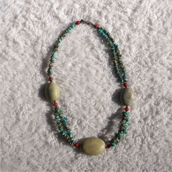 Vintage 00s Turquoise Coral Sterling Silver Necklace - Picture 1 of 4